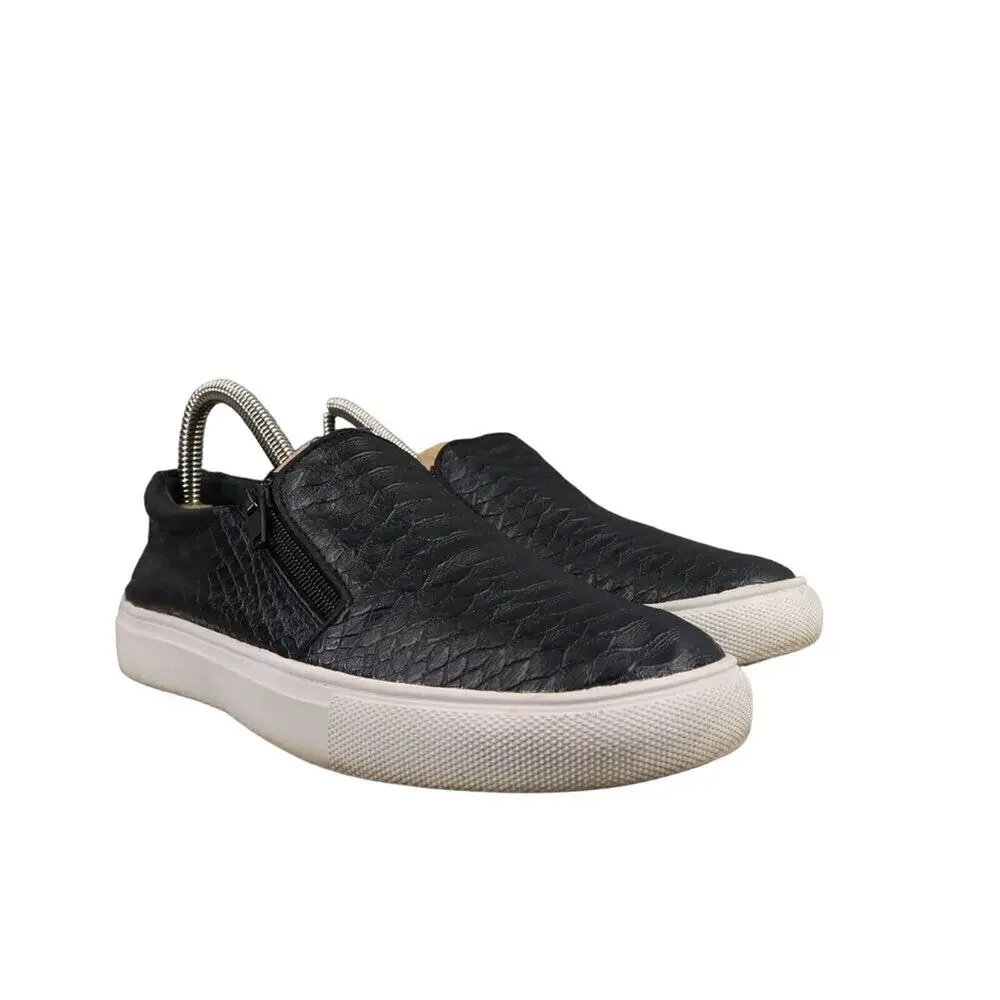 Report Shoes Womens 7 Sneakers Fashion Casual Zip Black Snakeskin Faux Leather